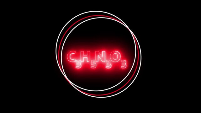 Red Neon Chemical Formula C3 H5 N3 O9 Nitroglycerin on Black Background C3H5N3O9 chemistry. 4k