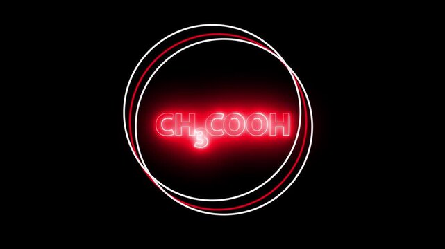 Red Neon Chemical Formula C H3 COH Glowing on Black Background CH3COOH acetic acid, 4k
