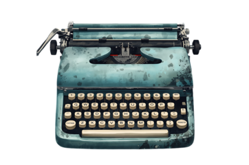 Vintage teal typewriter on a black background