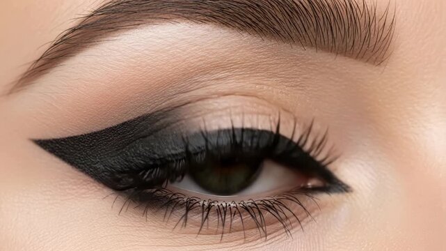 Dramatic eye makeup transformation with winged eyeliner application