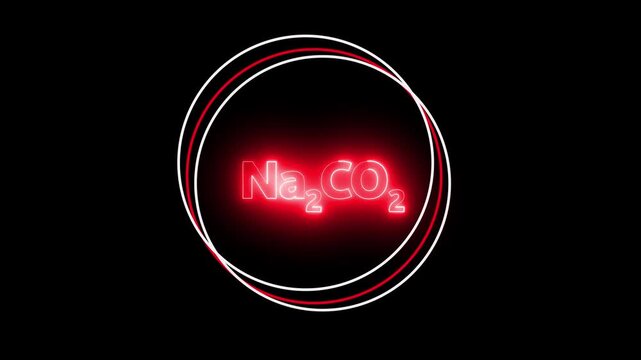 Red Neon Chemical Formula Na2 C O3 Sodium Carbonate on Black Background Na2CO3 chemistry. 4k