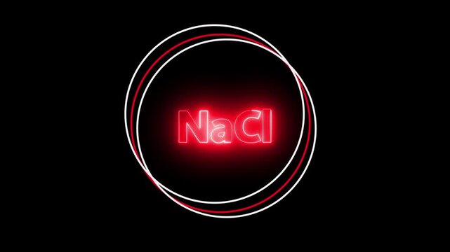 Red Neon Glow Chemical Formula Na Cl on Black Background NaCl sodium chloride. 4k