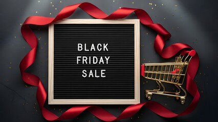 Black friday sale announcement with ribbon and shopping cart