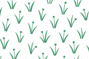 Green plant seamless pattern with sprouts and buds on transparent background, repetitive spring flora texture