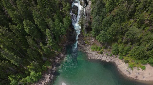 Aerial Summer Landscape of Mountains, Lakes and Waterfalls in Vancouver Island, Canada