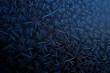 Close up of frosty pine needles in deep blue light