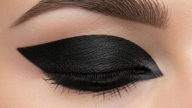 Intense black eye makeup transformation highlighting dramatic eyeliner and bold brow progression