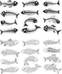 Set of Detailed Hand-Drawn Fish Skeletons © Graphicclick