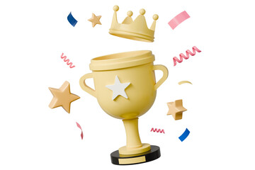 3d winner trophy cup icon. success celebration concept. minimal cartoon trophy award cup champion for web banner hero. isolated on white background. 3d render.