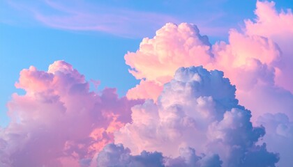 Fototapeta premium A dreamy sky filled with fluffy clouds. Capturing a tranquil scene, this photorealistic image evokes a sense of peace and serenity.
