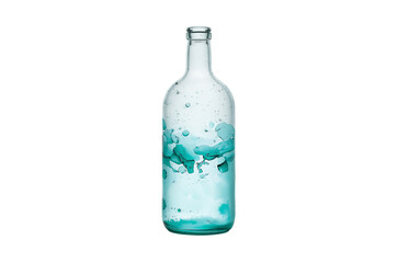 Naklejka premium Clear glass wine bottle with swirling blue and green liquid inside
