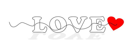Continuous Line Love Word Art with Red Heart