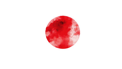 Watercolor representation of Japans national flag featuring a red circle on a white background. symbolizing the sun. with soft textures and subtle color variations. ideal for cultural or educational u