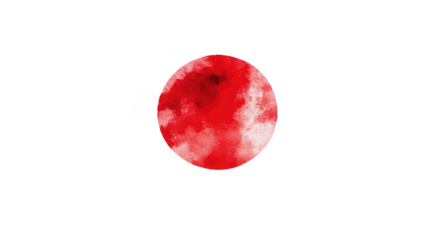 Watercolor representation of Japans national flag featuring a red circle on a white background. symbolizing the sun. with soft textures and subtle color variations. ideal for cultural or educational u