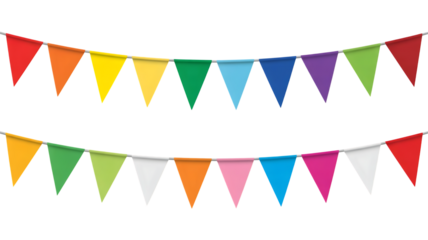 Carnival garland, birthday party decoration. Rainbow Pennant Banner Flags. Colorful multicolored flags image transparent