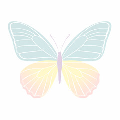 A pastel-colored butterfly with light blue upper wings and soft yellow lower wings, depicted in a simple graphic style.