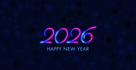 Neon 2026 new year celebration on dark blue background