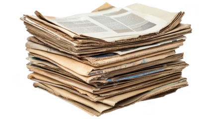 A neatly stacked pile of old newspapers various articles. reflecting a sense of nostalgia and the passage of time. ideal for projects related to history or media
