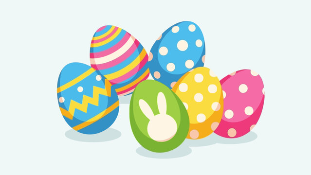 Colorful painted Easter eggs on white background, design for holiday celebration, vector illustration