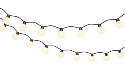 Decorative wire balls and string lights or Christmas and New Year cotton ball light image transparent background