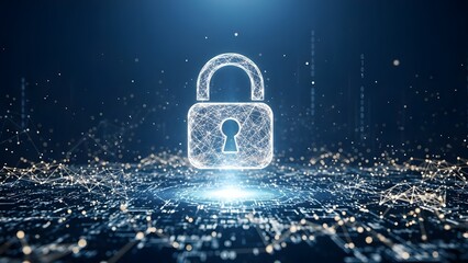Cyber Security Padlock Icon on Digital Network Background