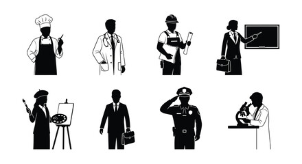 Diverse silhouettes representing various professions and career paths for illustrations