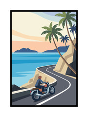 Curving Coastal Road Framed by Palm Trees and Turquoise Sea