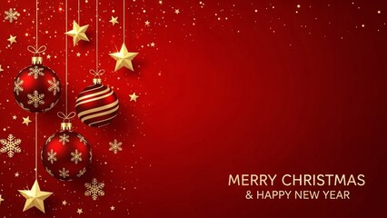 Festive christmas background with ornaments stars and snowflakes on a red gradient surface