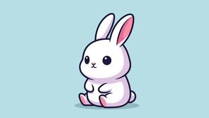Cute Cartoon Rabbit with Big Eyes Sitting, White Bunny Illustration