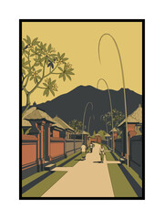 Rural Hillside Path Leading Toward Distant Mountains