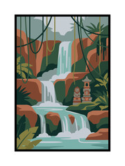 Twin Tropical Waterfalls Flowing Through Lush Forest Valley
