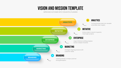 Marketing Visualization Presentation Layout Vector Illustration. Enterprise Profile 5 Step Diagram Slide Design. Modern Portfolio Five Option Infographic Slideshow Template.