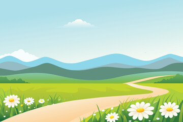Obraz premium a winding path leads through a lush green valley towards distant mountains