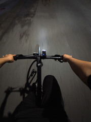 Riding Bicycle at Night POV Shot