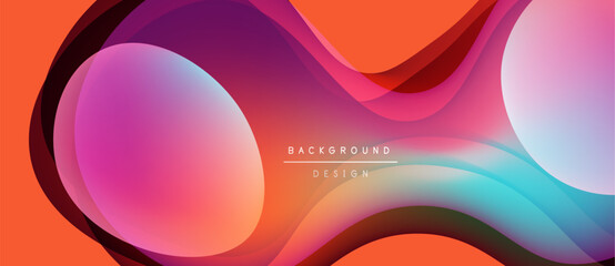 Abstract fluid shapes blend vibrant colors. Orange, pink, purple, turquoise create dynamic composition. Modern design element for backgrounds.