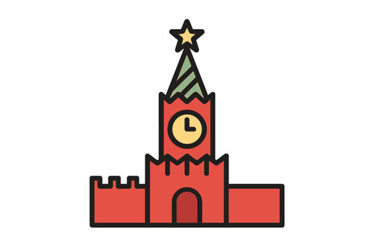 Spasskaya Tower of Moscow Kremlin with clock face and red star symbol