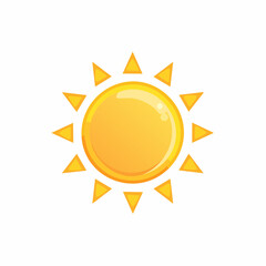A bright yellow cartoon sun with triangular rays on a white background, symbolizing warmth and light.