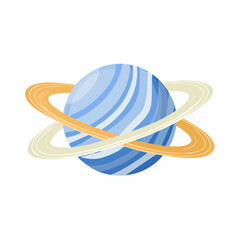 Stylized blue planet with two intersecting rings, representing a celestial body in space.