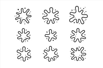 Collection of nine abstract liquid splash and splatter outline shapes and symbols