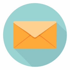 Flat design icon of an orange closed envelope with a long shadow on a teal blue circular background, symbolizing mail or communication.
