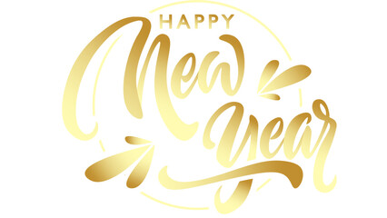 Obraz premium Elegant gold Happy New Year calligraphy design element for greeting cards and festive banners, adding a touch of class to your holiday celebrations