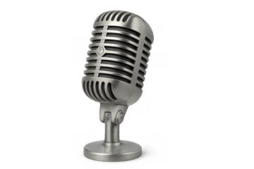 Vintage style microphone standing upright, capturing sound, broadcasting, podcasting, and creating music on transparent background