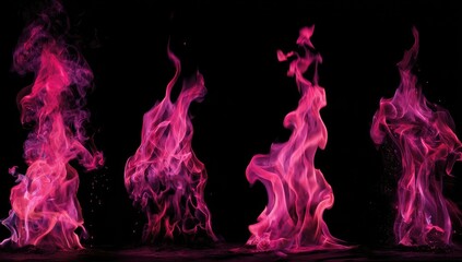 Four pink flames against a black backdrop, showcasing vibrant and dynamic energy