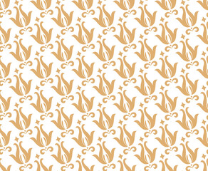 Flower geometric pattern. Seamless vector background. White and golden ornament