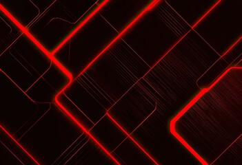 Illuminated red lines outline shapes on a dark background, creating a futuristic look