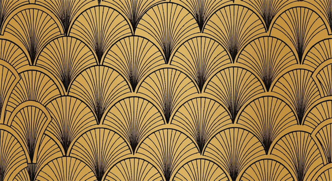 Art Deco Seamless Pattern with Golden Fan Shells Design