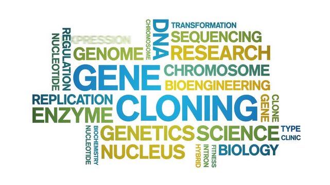 Gene Cloning animated word cloud-text design animation tag kinetic typography seamless loop.