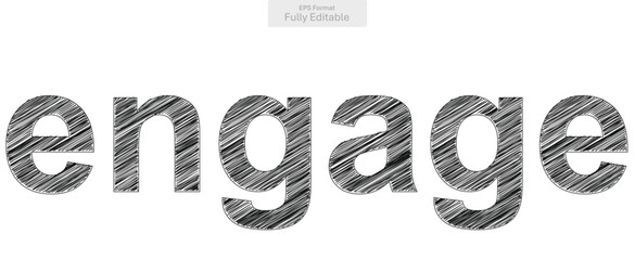 The word engage is displayed with an artistic hand drawn line texture