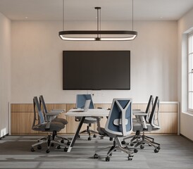 Modern Conference Room with Minimalist Furniture and Large Display Screen - 3d Render
