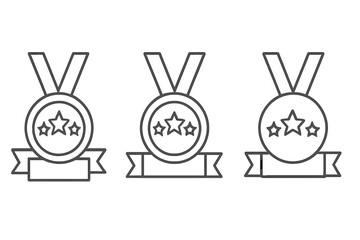 Collection of linear achievement icons showing various medals, stars, and customizable ribbons